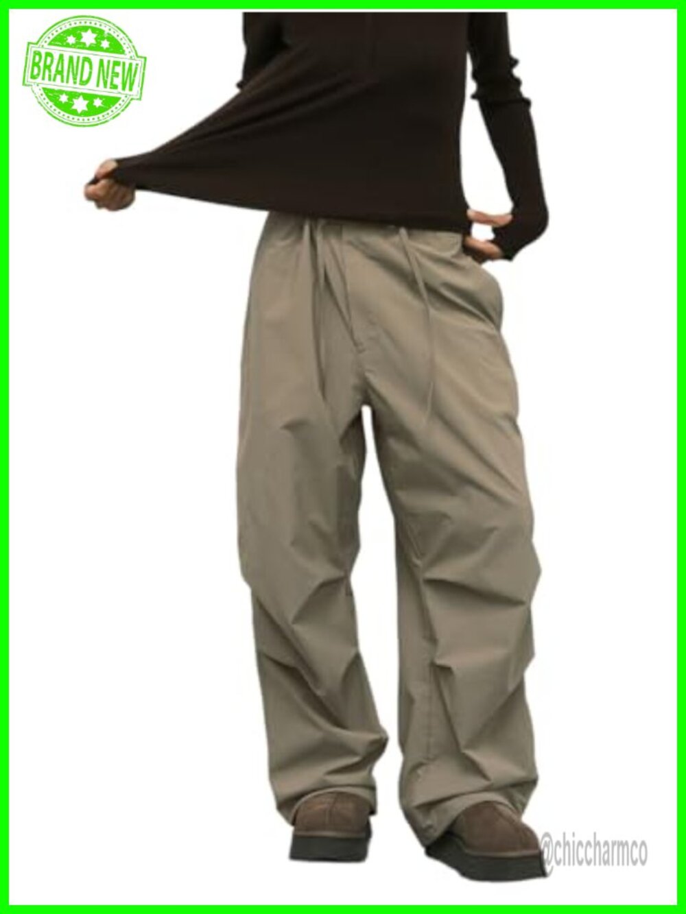 Fleece-Lined Parachute Pants Womens Baggy Wide Leg Winter Thermal
